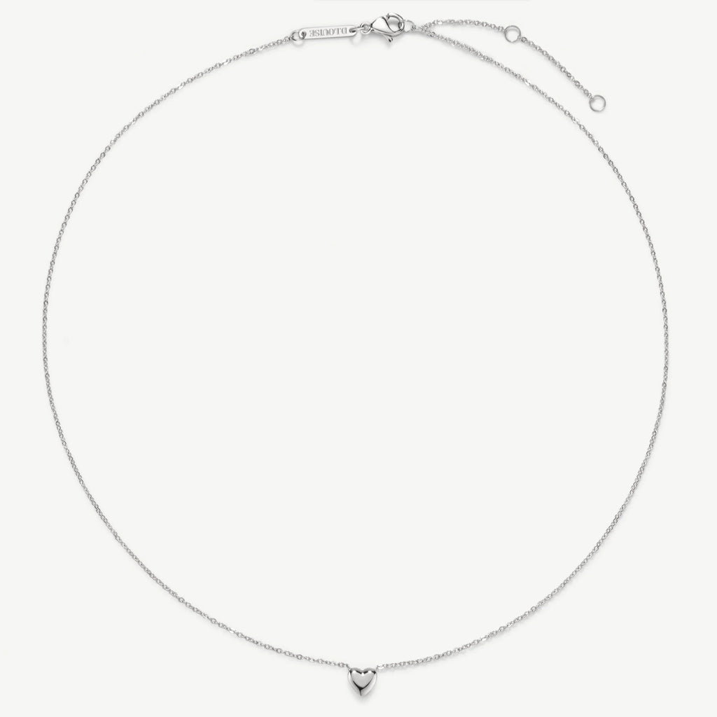 Delicate silver necklace with a small heart charm pendant on a fine chain